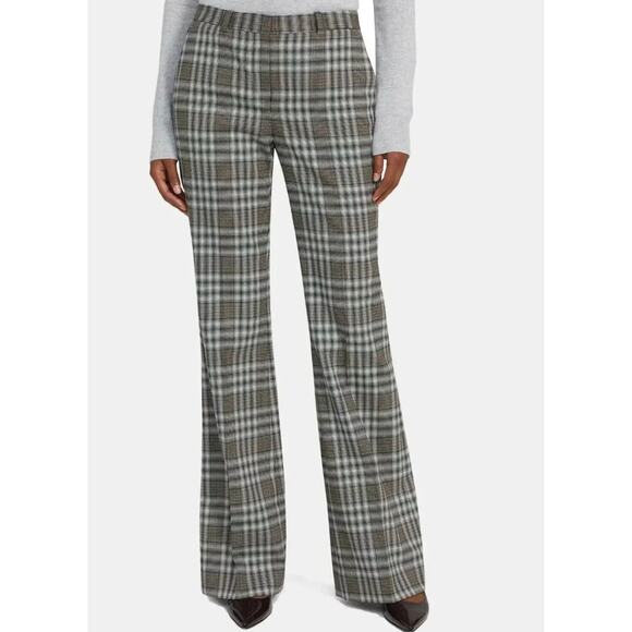 THEORY Demitria Pants Womens 0 Brown Black Plaid Wool Flare Leg Mid Rise Stretch - Picture 2 of 16